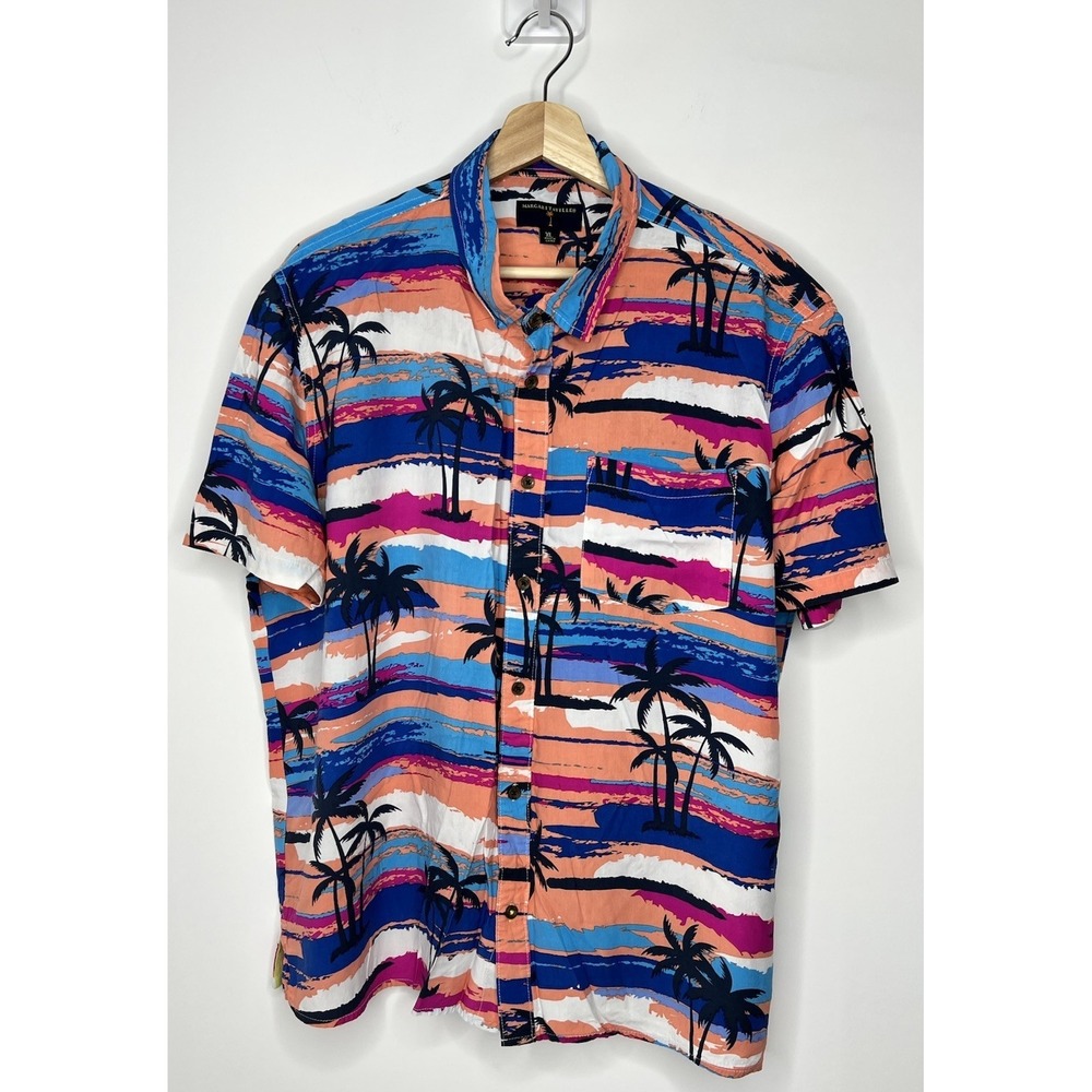Margaritaville Hawaiian Shirt Mens XL 100% Rayon Short Sleeve Palm Tree Colorful